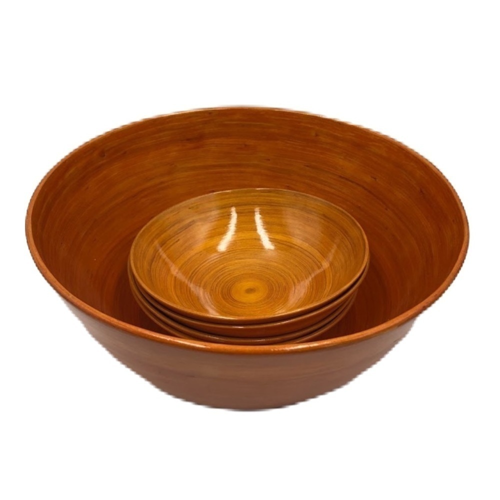 Vintage MCM Salad Bowl Set Orange Swirl Dinnerware 5 Pieces Collectible